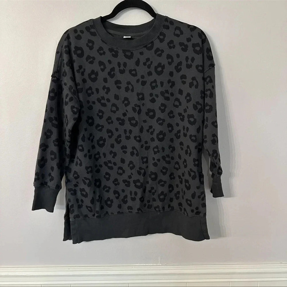 Old Navy Women's Oversized Vintage Tunic Sweatshirt Grey Leopard Print Sz XS GUC - Picture 8 of 9